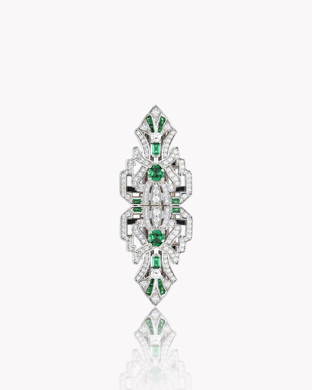 Art Deco Style Geometric Versatile Brooch with Emerald Accents