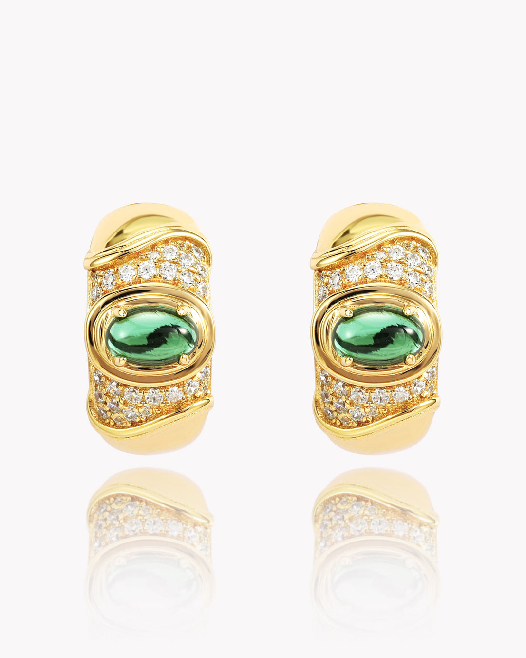 Emerald Arc Radiance Hoop Earrings with Clustered Diamonds