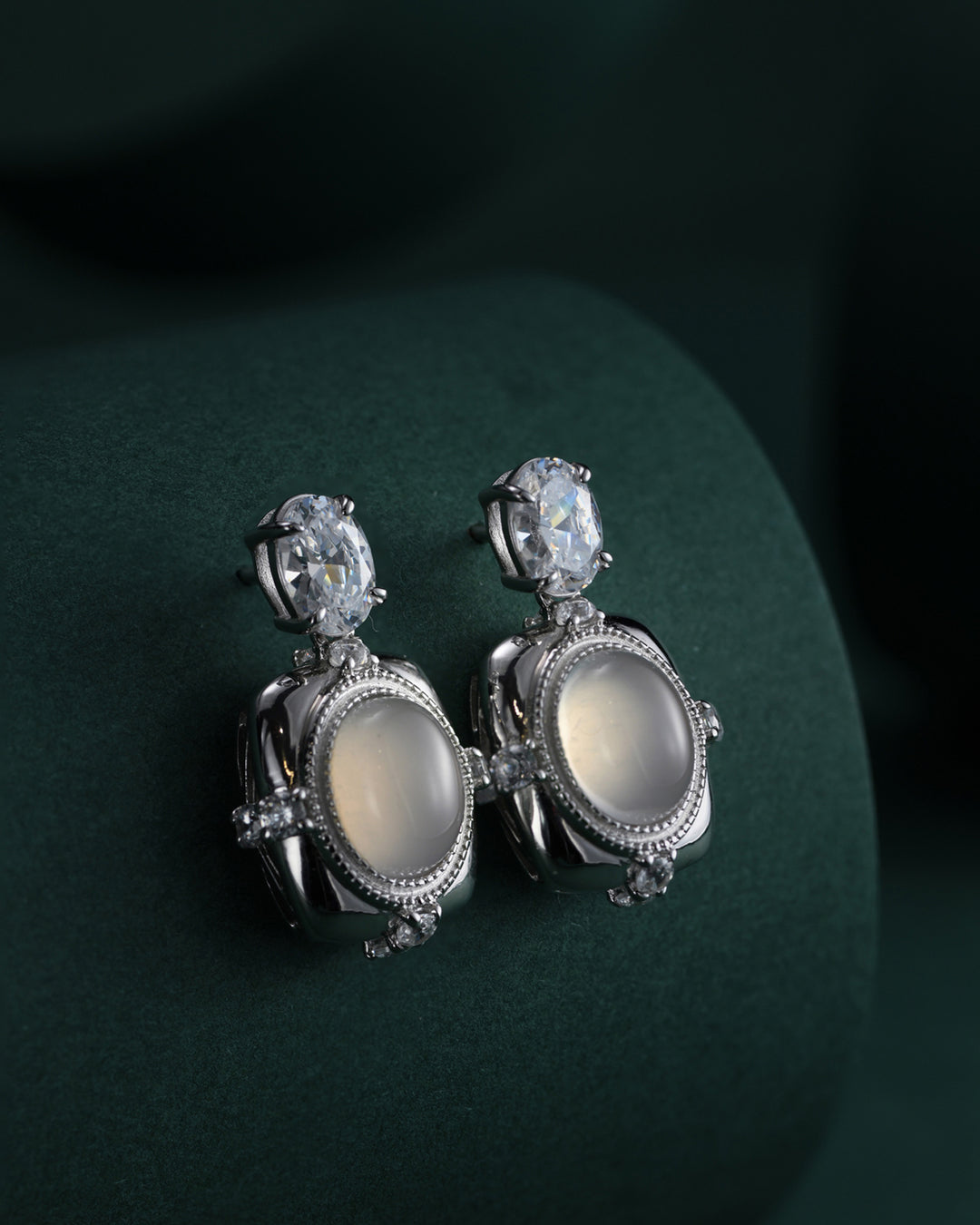 Oval Chalcedony Earrings with Platinum Base and Diamonds