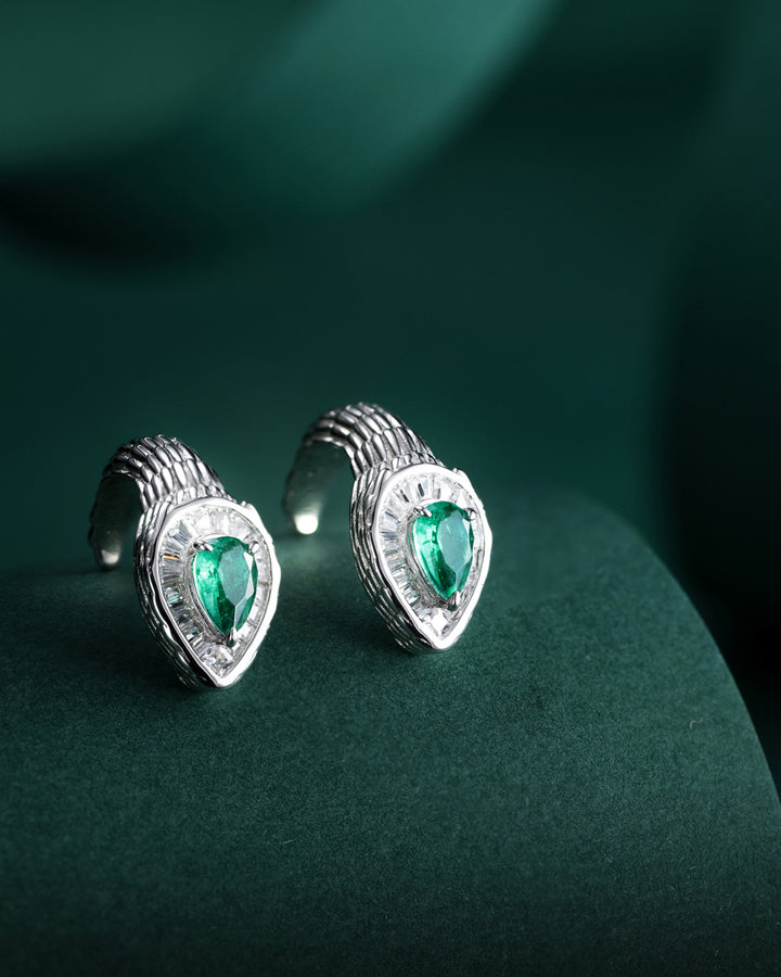 Emerald-Crowned Serpent Head Earrings