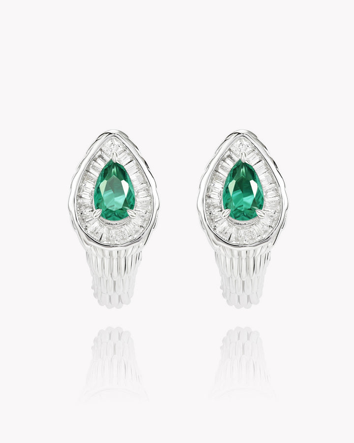 Emerald-Crowned Serpent Head Earrings