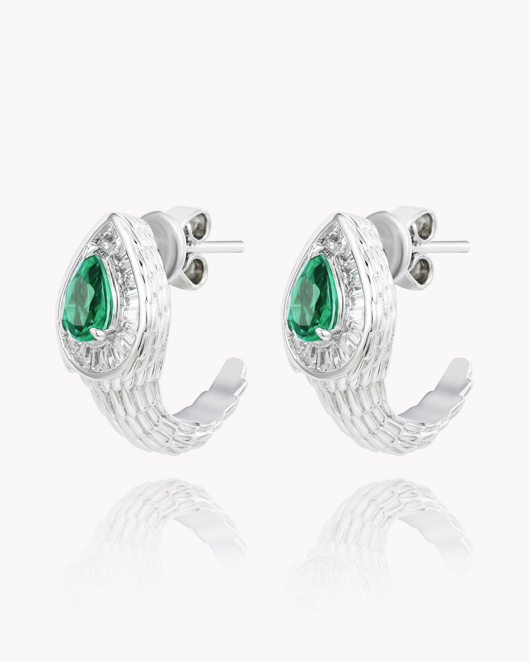 Emerald-Crowned Serpent Head Earrings