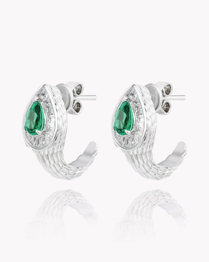 Emerald-Crowned Serpent Head Earrings