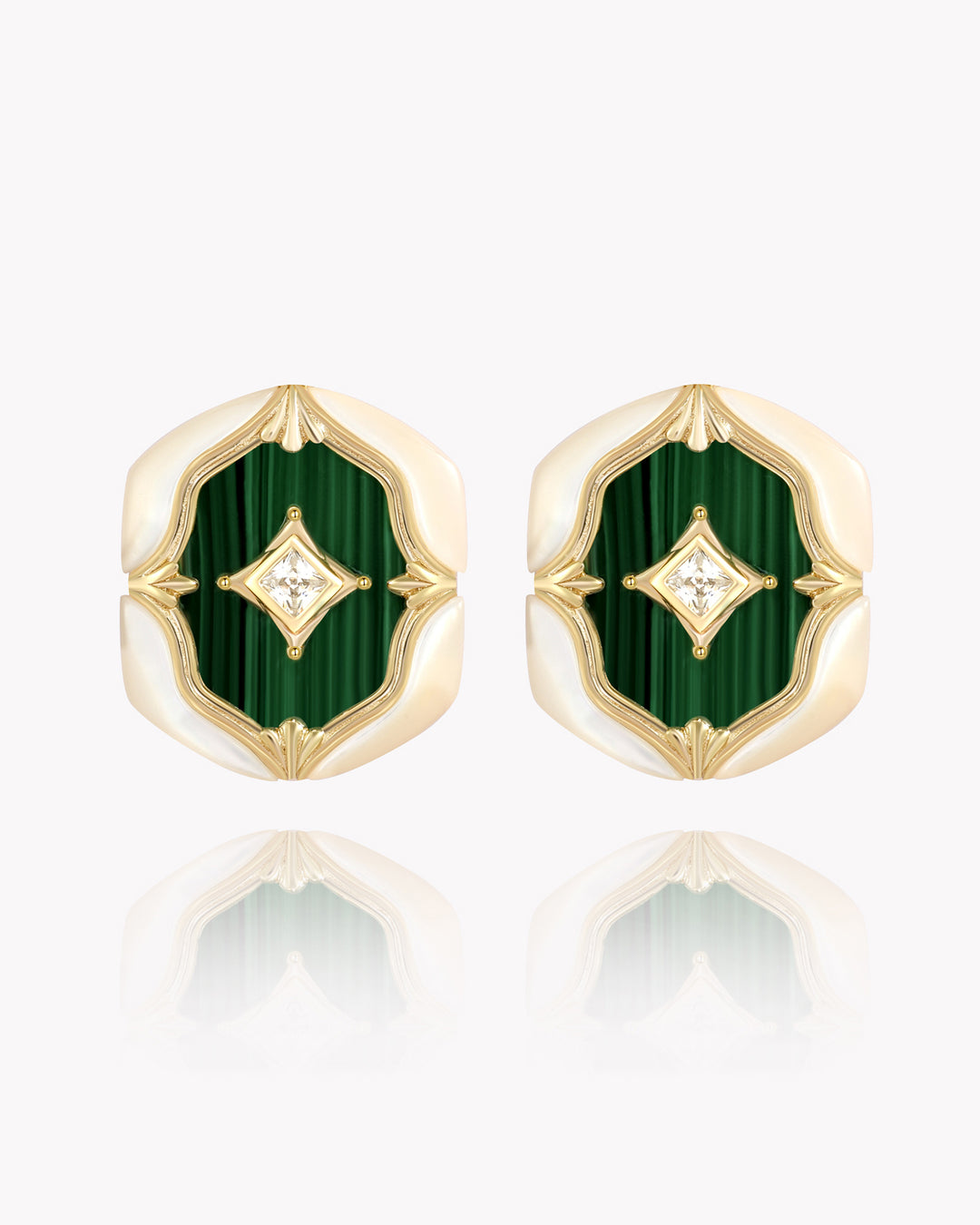 Malachite Centerpiece on Mother-of-Pearl Hexagonal Earrings