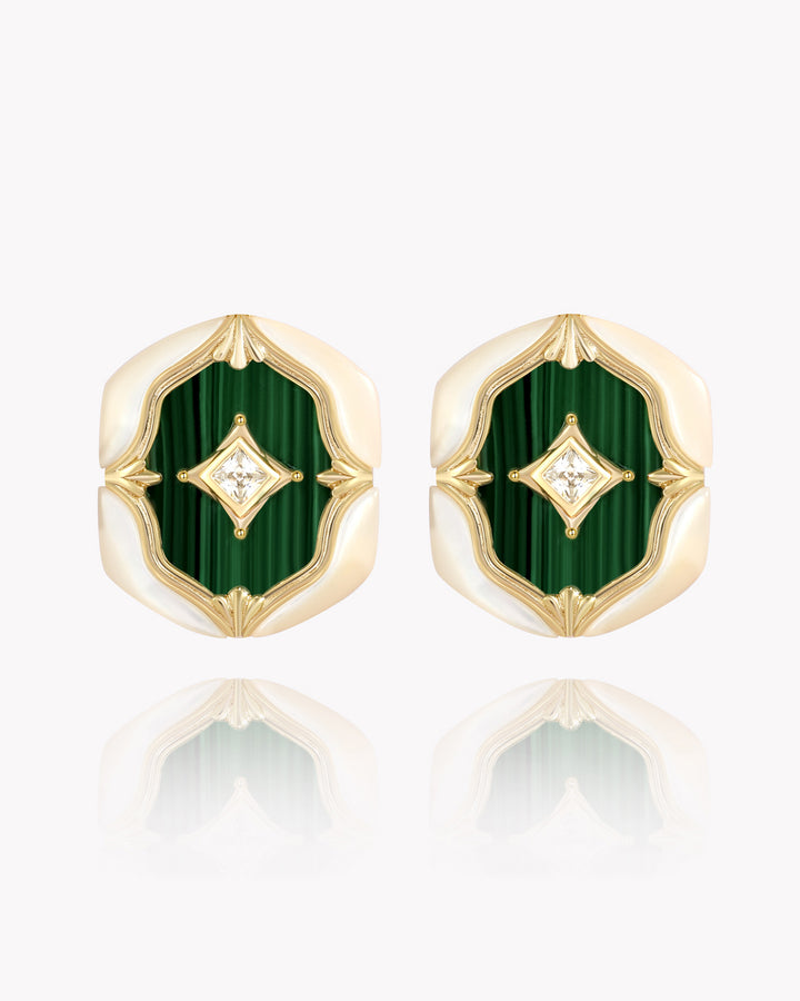 Malachite Centerpiece on Mother-of-Pearl Hexagonal Earrings