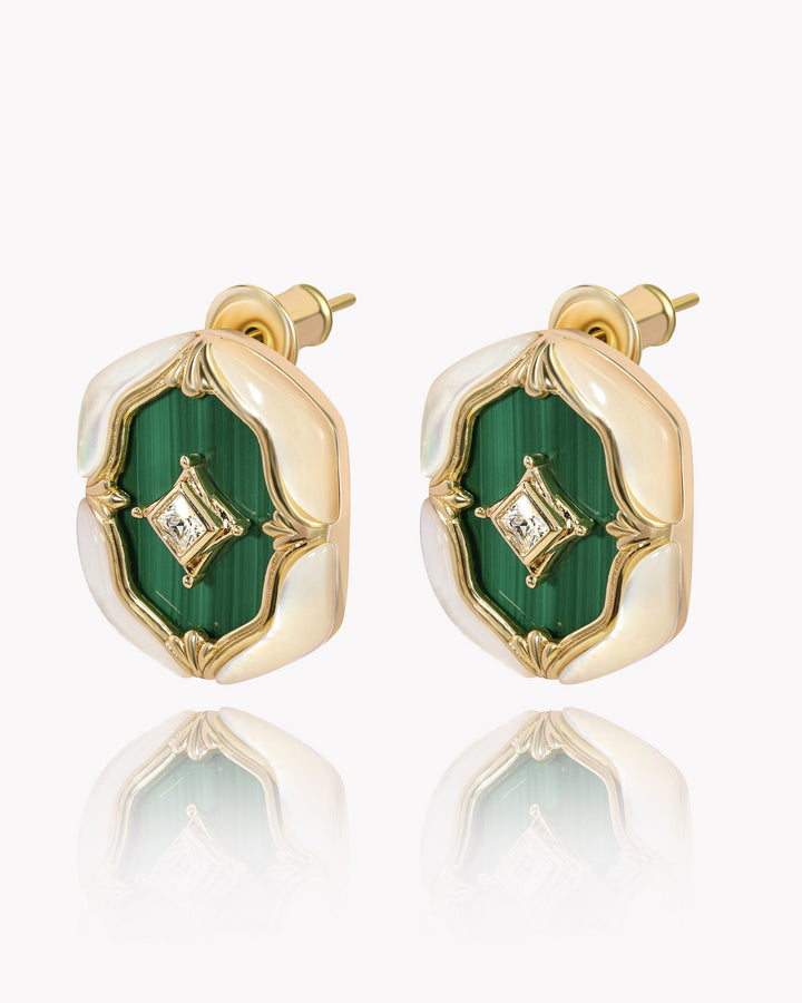 Malachite Centerpiece on Mother-of-Pearl Hexagonal Earrings