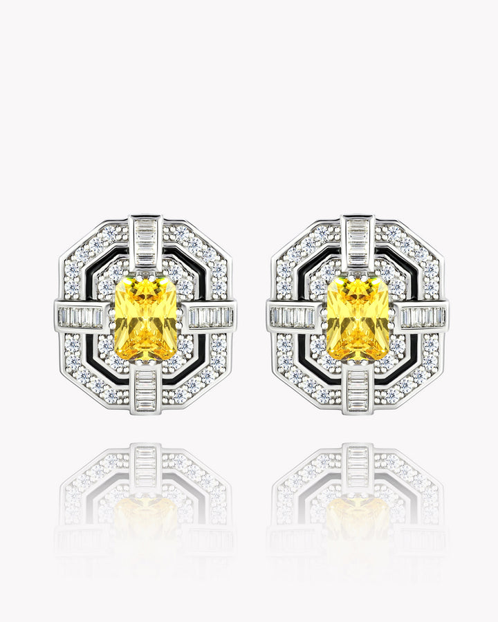 Art Deco Style Geometry Earrings with Yellow Radiant Cut Diamond