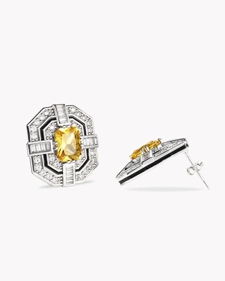 Art Deco Style Geometry Earrings with Yellow Radiant Cut Diamond