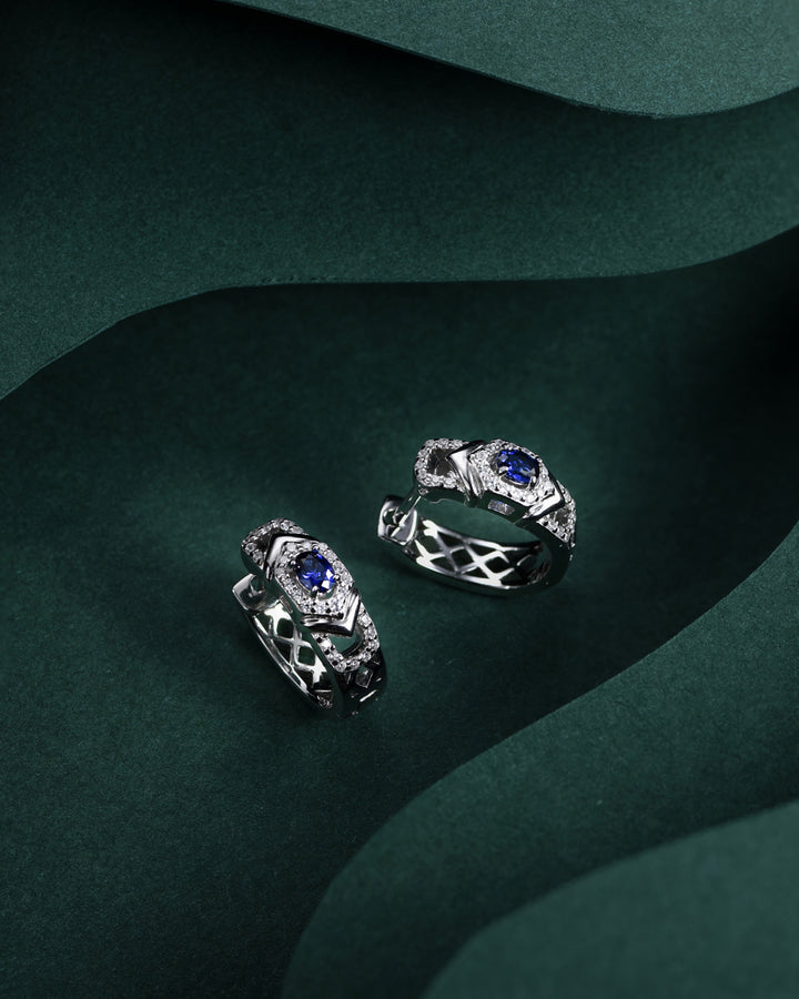 Oval Sapphire Classic Platinum Earrings with Diamond Accents