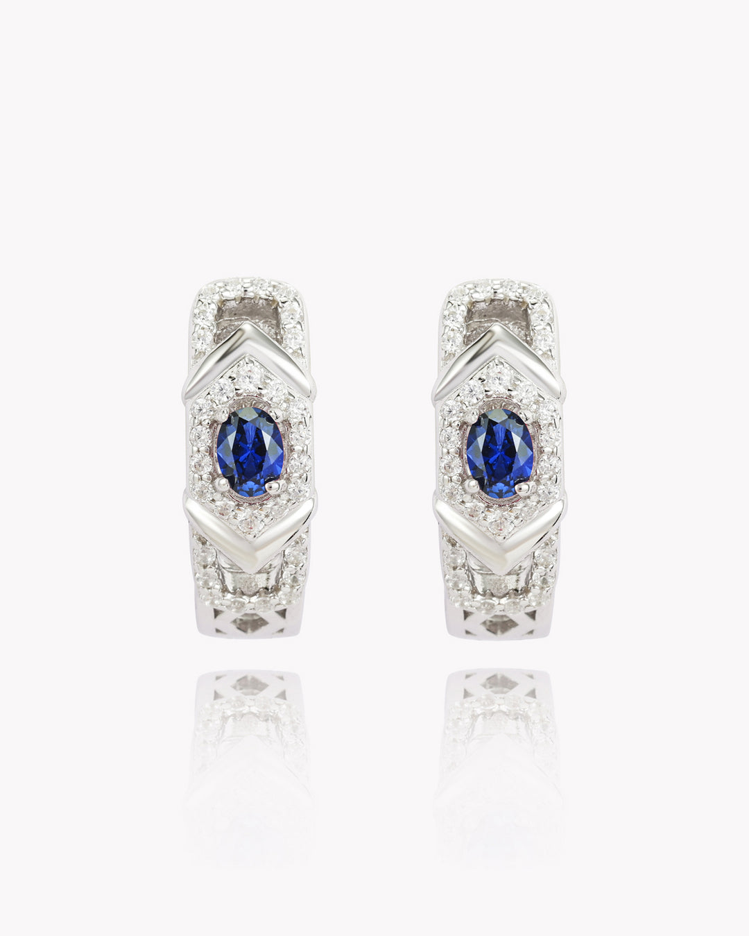 Oval Sapphire Classic Platinum Earrings with Diamond Accents