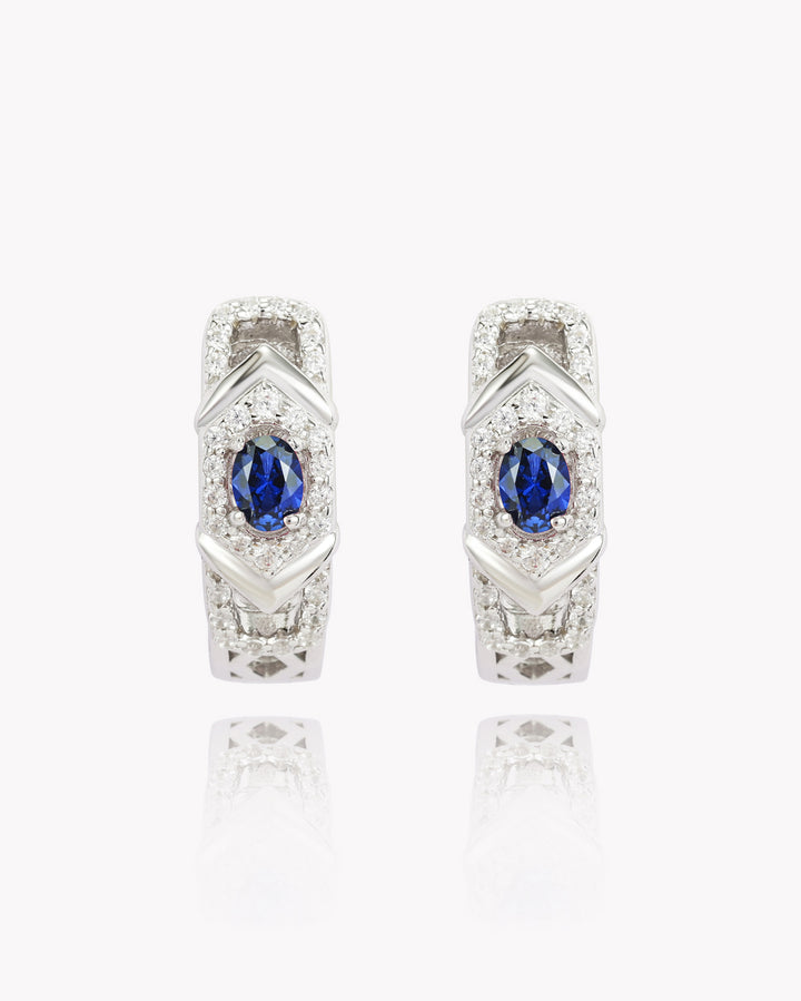 Oval Sapphire Classic Platinum Earrings with Diamond Accents