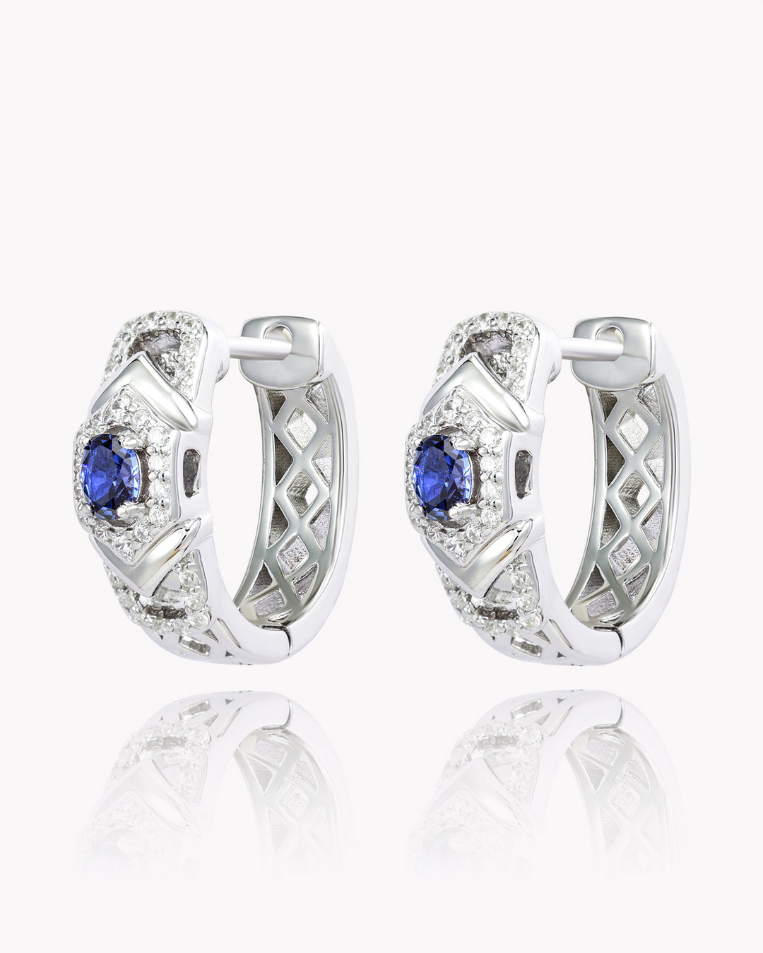 Oval Sapphire Classic Platinum Earrings with Diamond Accents