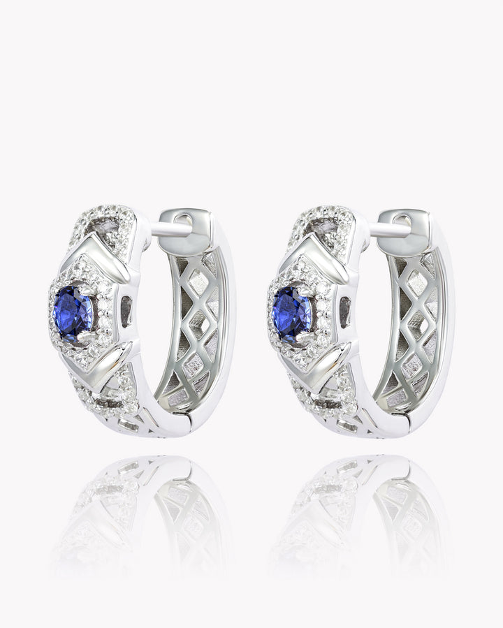 Oval Sapphire Classic Platinum Earrings with Diamond Accents