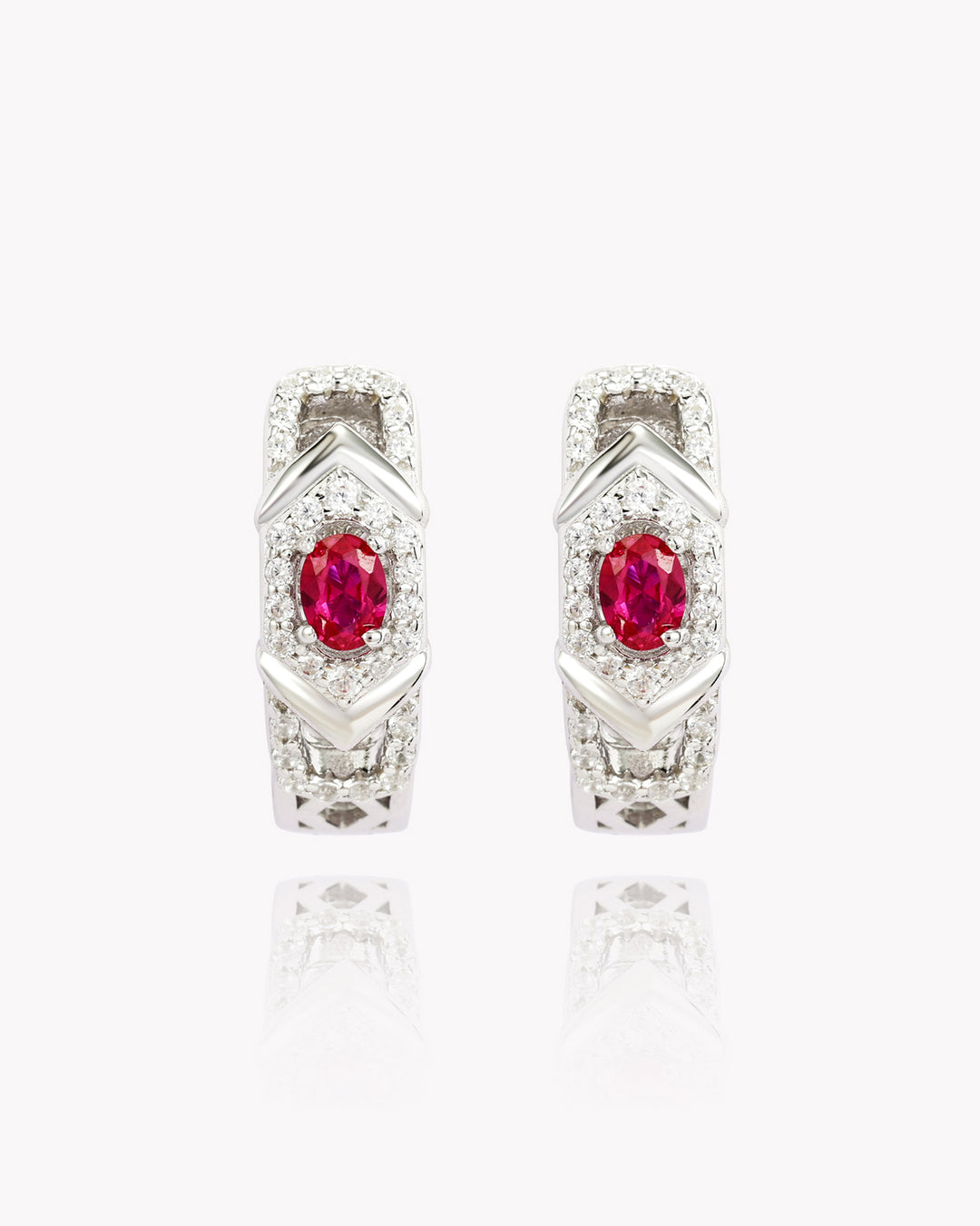 Oval Ruby Classic Platinum Earrings with Diamond Accents