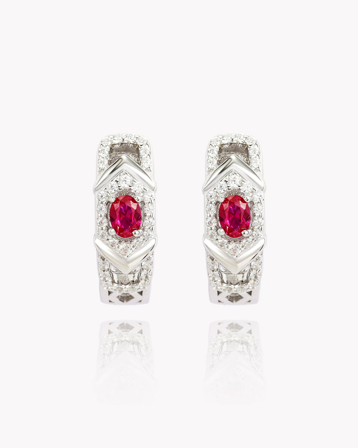 Oval Ruby Classic Platinum Earrings with Diamond Accents