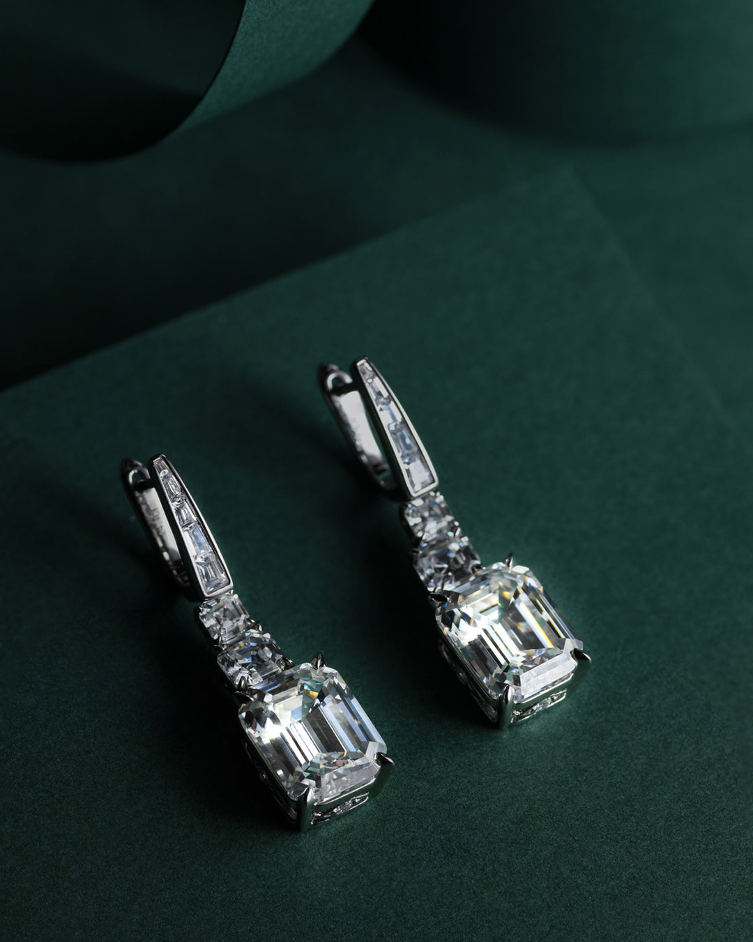 Trio Drop Earrings with Emerald Cut Diamond