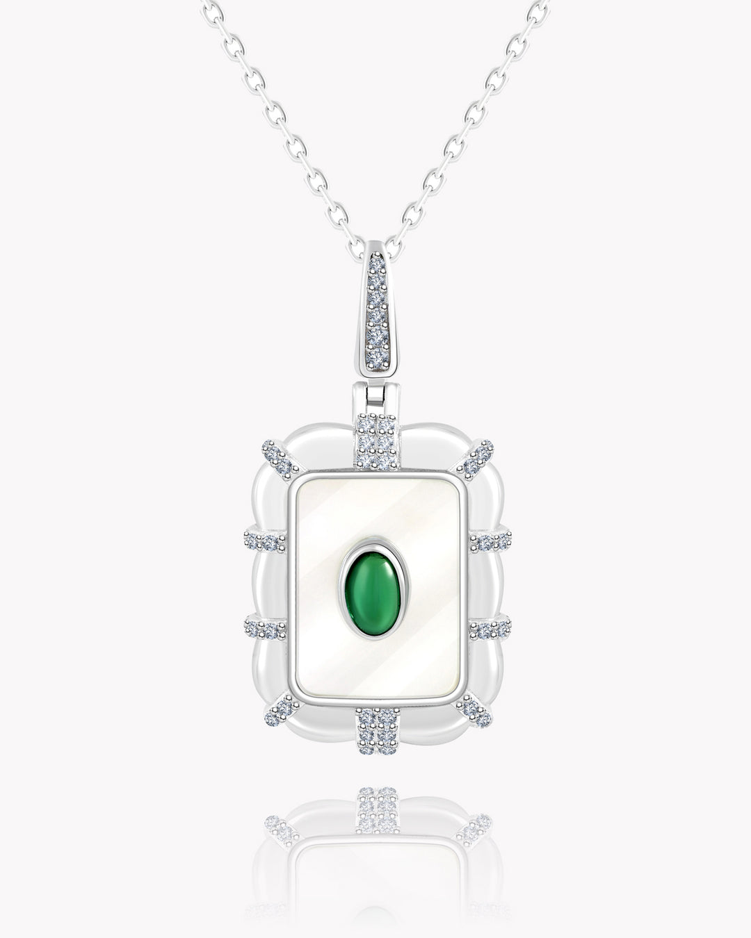 Emerald Pendant with Mother-of-Pearl in Platinum Frame