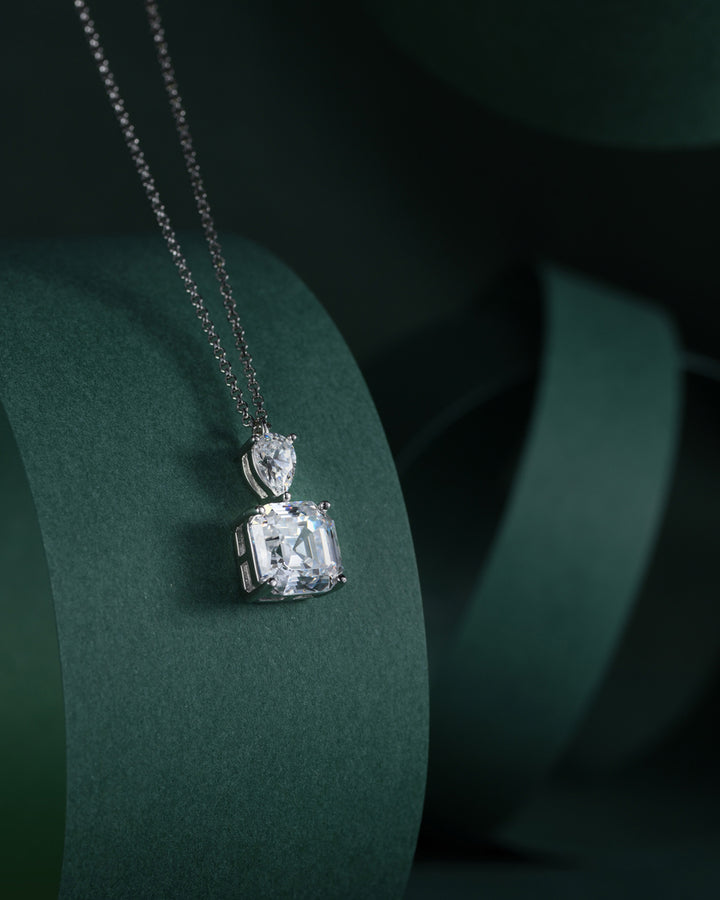 Asscher Cut White Diamond Pendant