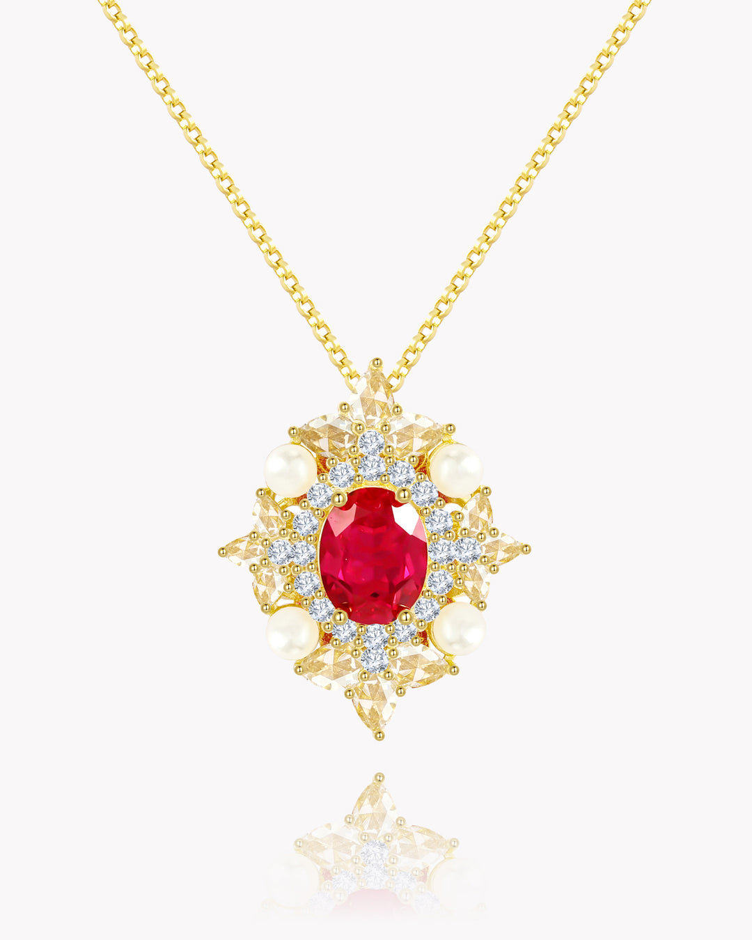 Oval Ruby and Diamond Harmony Pendant with Golden Base