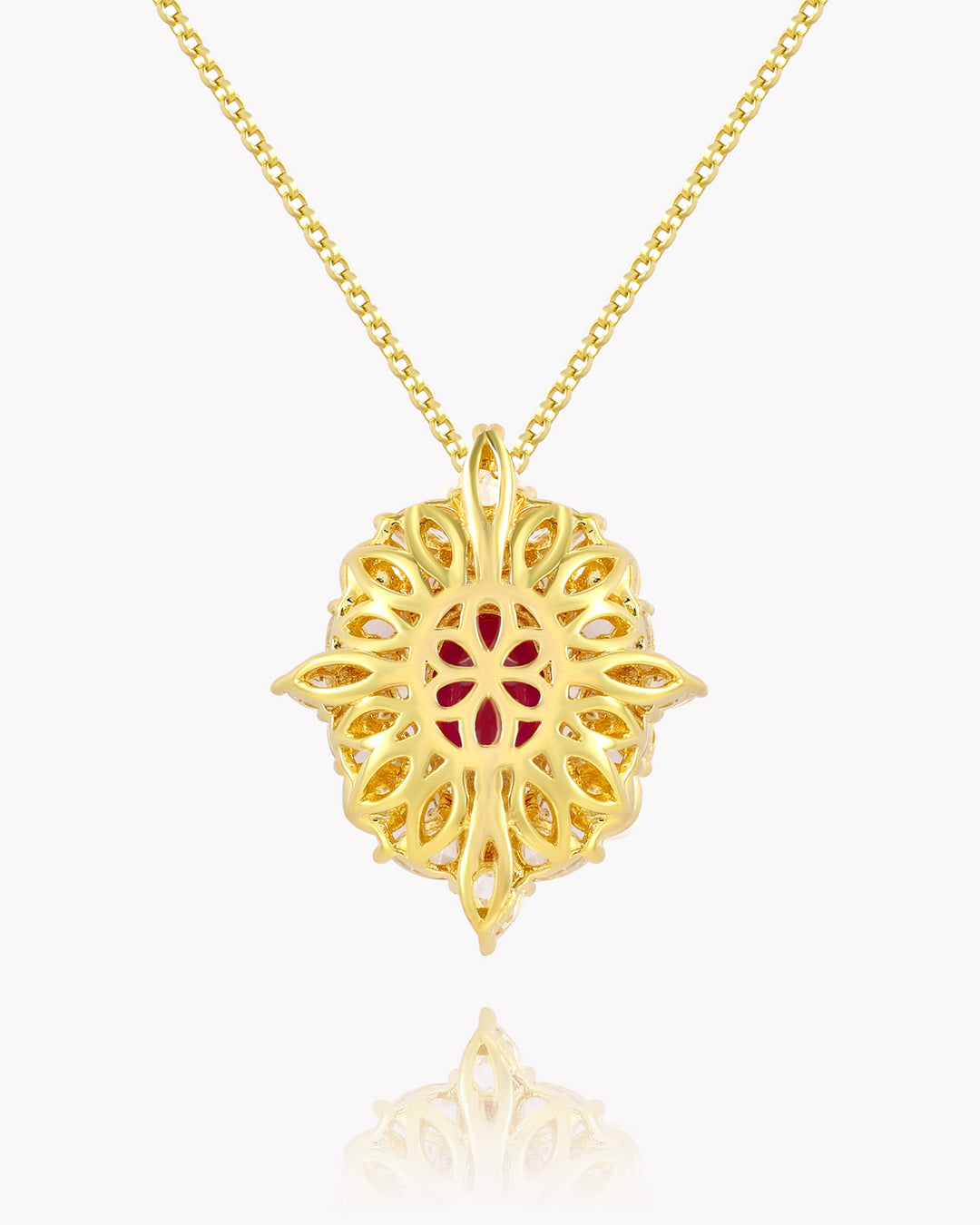 Oval Ruby and Diamond Harmony Pendant with Golden Base