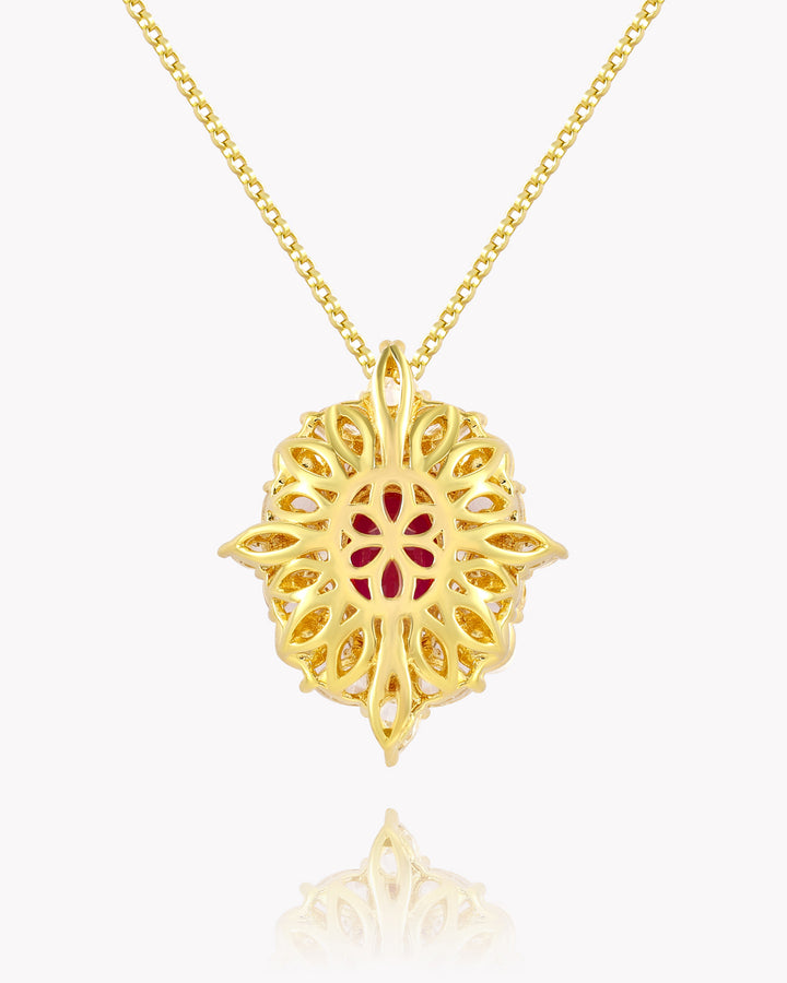 Oval Ruby and Diamond Harmony Pendant with Golden Base