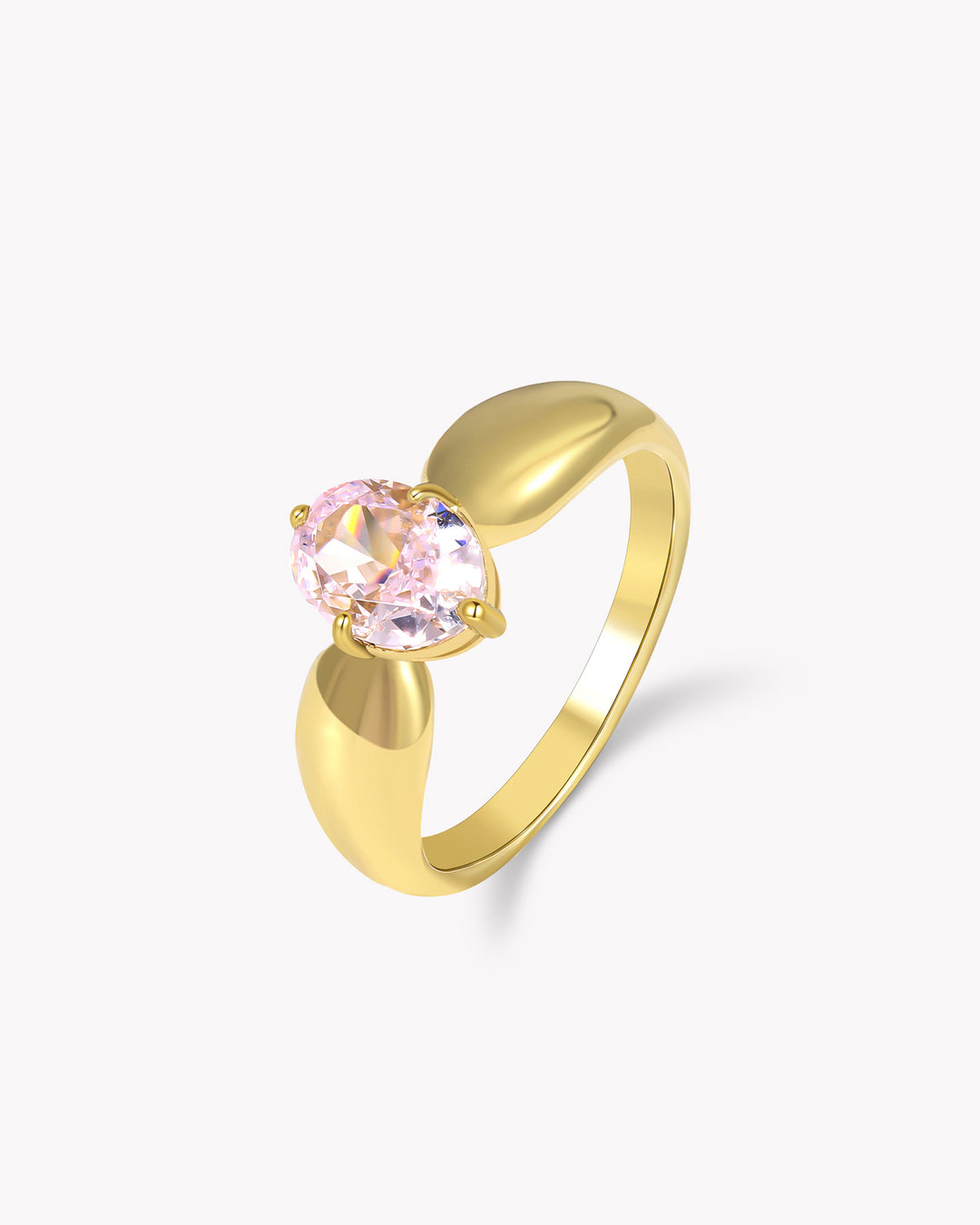 Chunky Gold Band Ring with a Pink Diamond