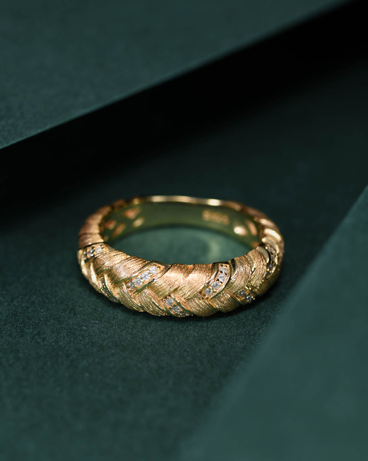 Golden Cross Weave Ring with Diamonds