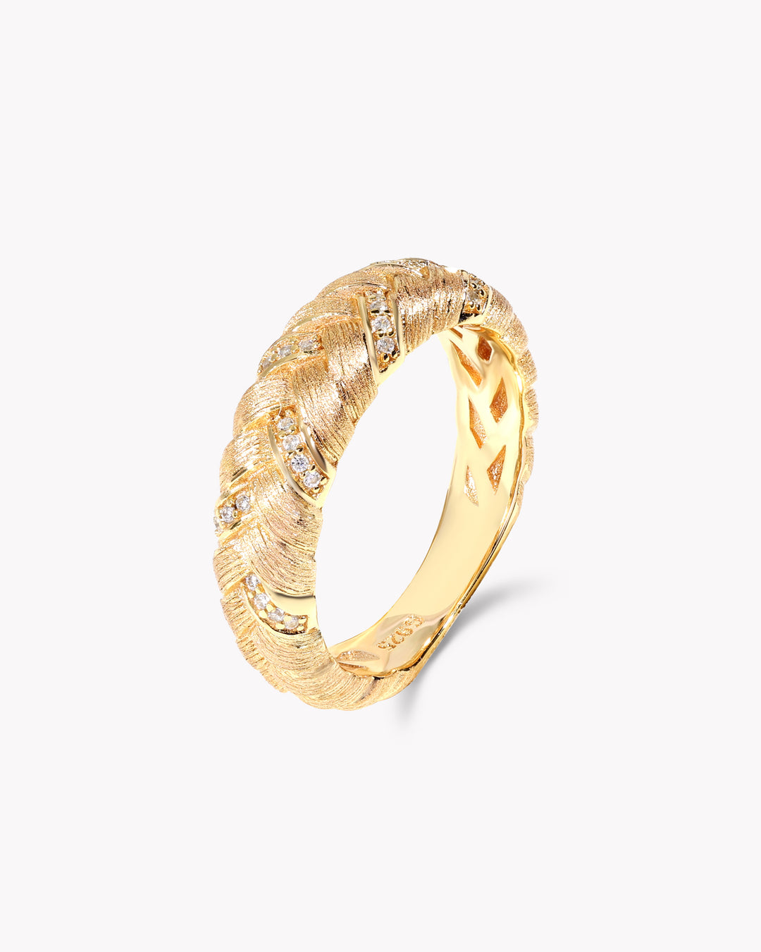 Golden Cross Weave Ring with Diamonds