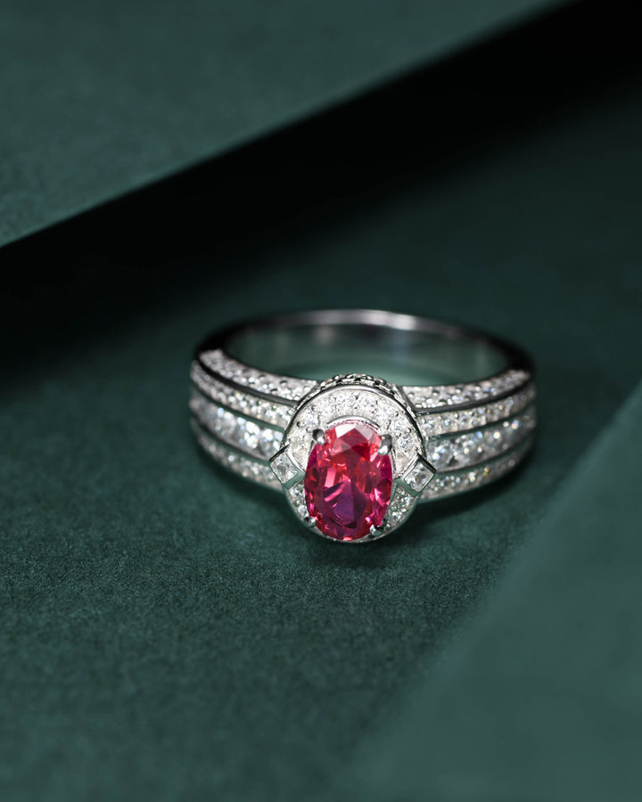 Oval Ruby Halo Diamond Ring