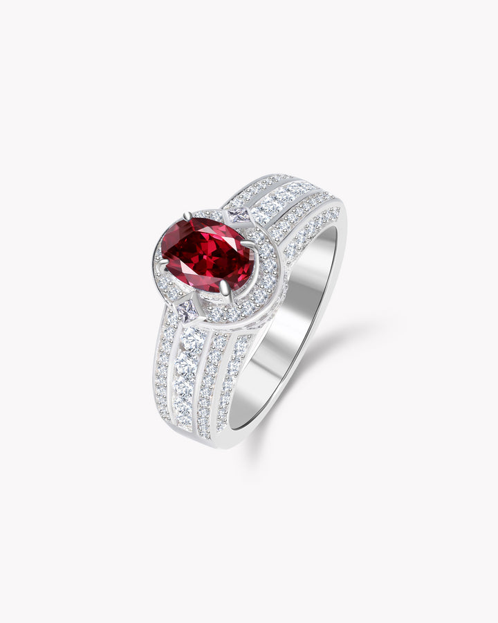 Oval Ruby Halo Diamond Ring