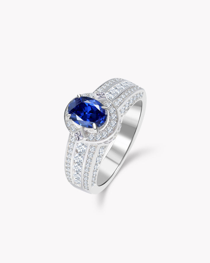 Oval sapphire Halo Diamond Ring