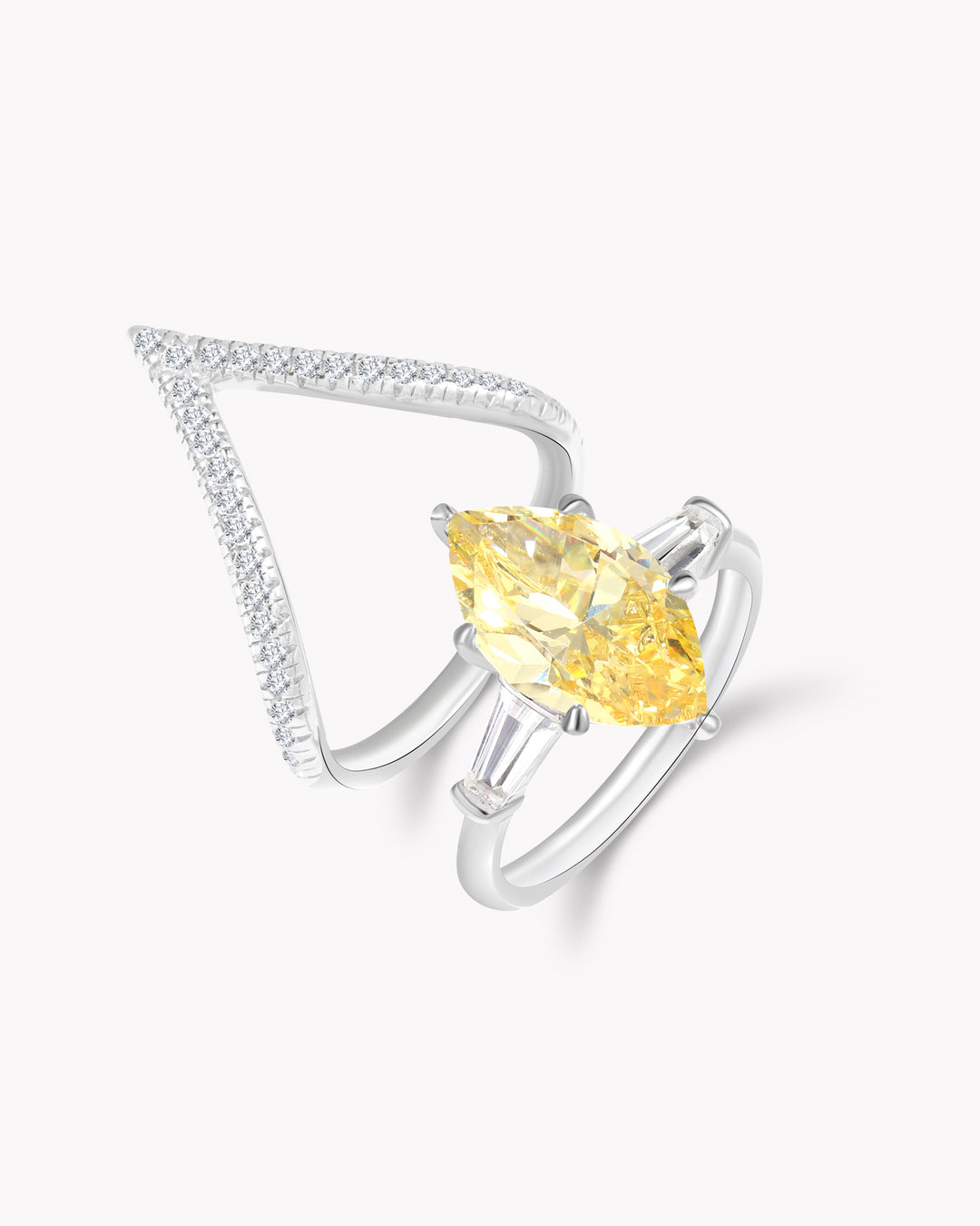 Marquise Yellow Diamond Duo Ring Set with V-Shaped Band