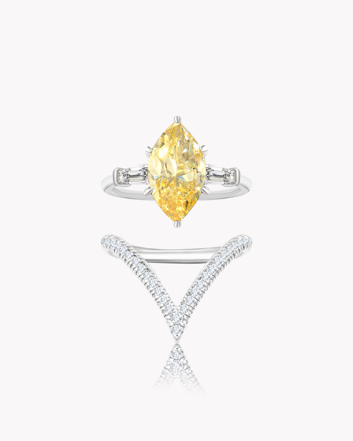 Marquise Yellow Diamond Duo Ring Set with V-Shaped Band