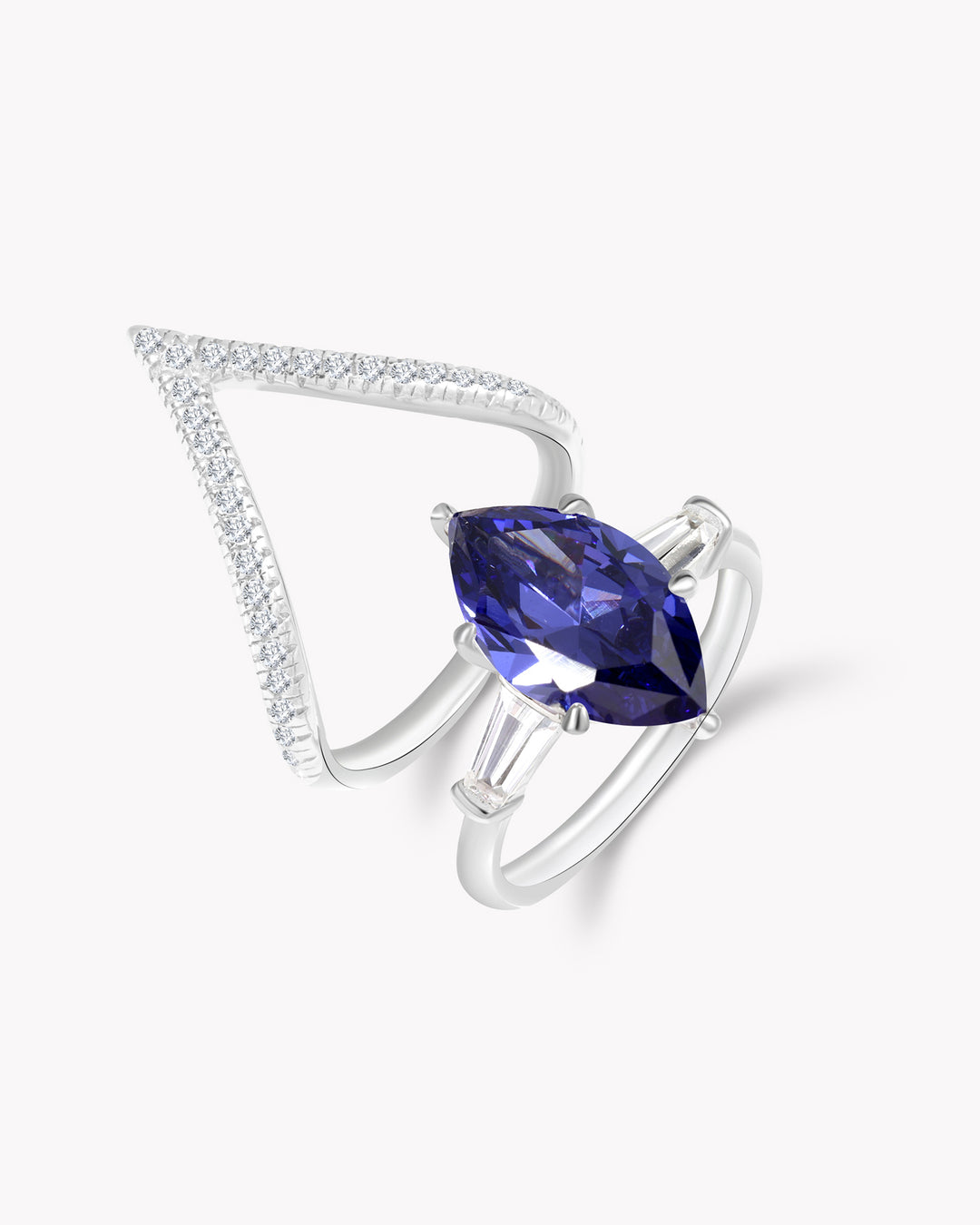 Marquise Sapphire Duo Ring Set with V-Shaped Band