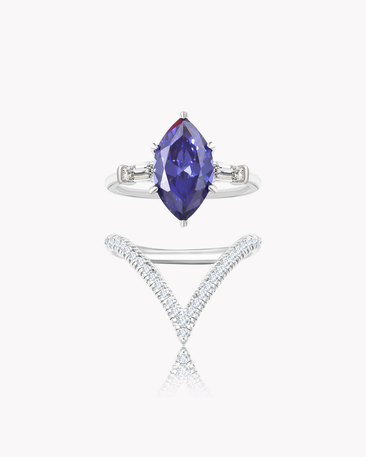 Marquise Sapphire Duo Ring Set with V-Shaped Band