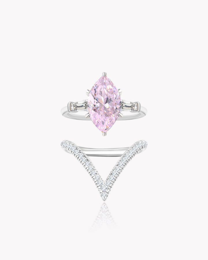 Marquise Pink Diamond Duo Ring Set with V-Shaped Band