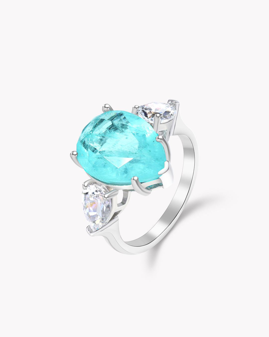 Tear of Joséphine: Pear Cut Blue-Green Diamond Ring with White Diamond Accents