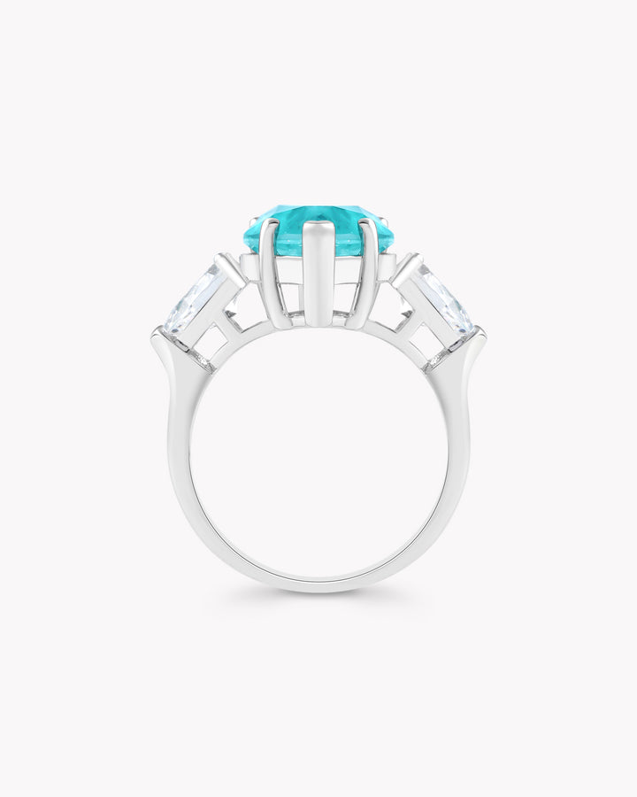 Tear of Joséphine: Pear Cut Blue-Green Diamond Ring with White Diamond Accents