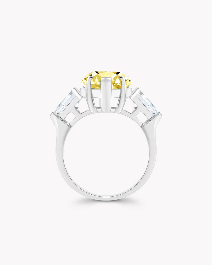 Tear of Joséphine: Pear Cut Yellow Diamond Ring with White Diamond Accents