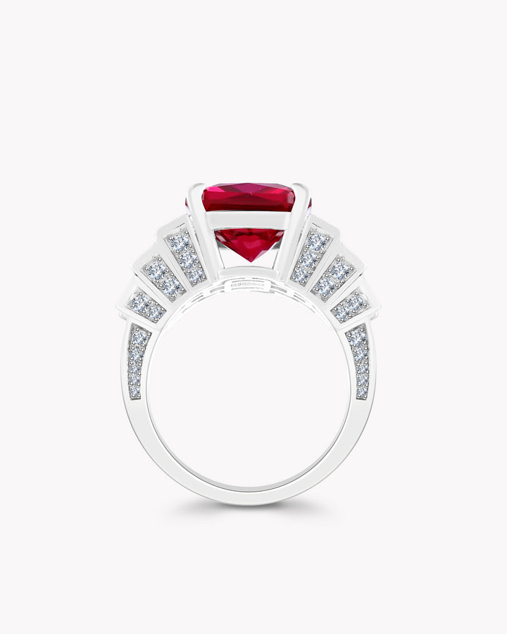 Radiant Ruby Centerpiece Ring with Step-Shape Diamond Band