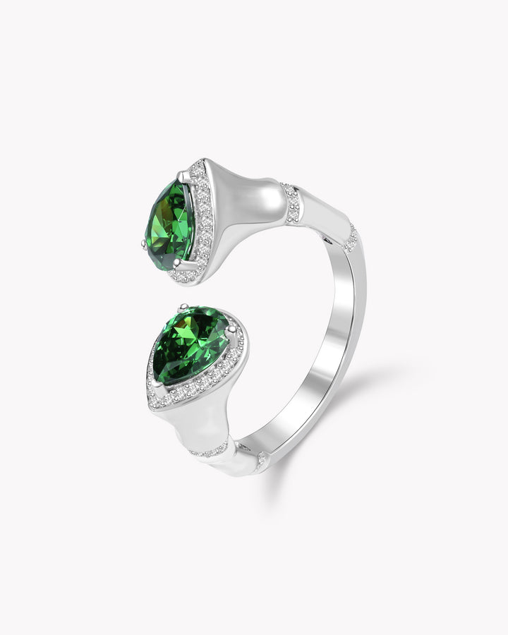 Bamboo Joints Pear Emerald Front-Open Ring