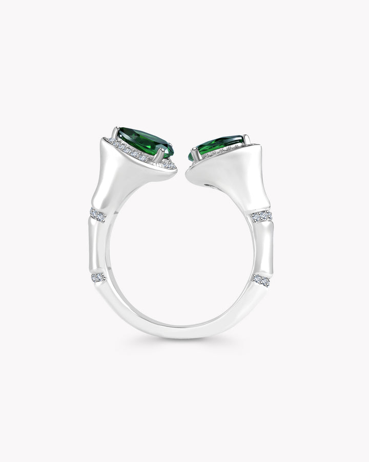 Bamboo Joints Pear Emerald Front-Open Ring