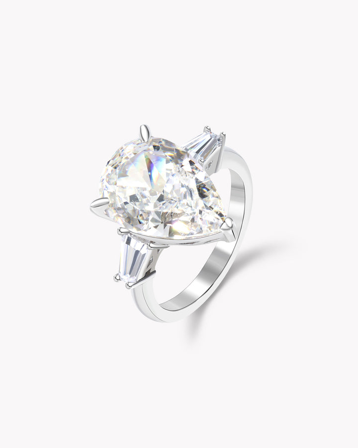 Pear Cut Diamond Ring with Trapezoid Accents