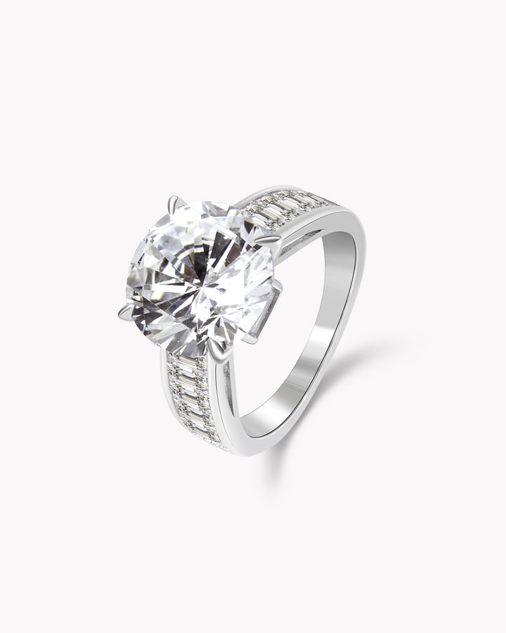 Round Diamond Statement Ring with Rectangle Diamond Band