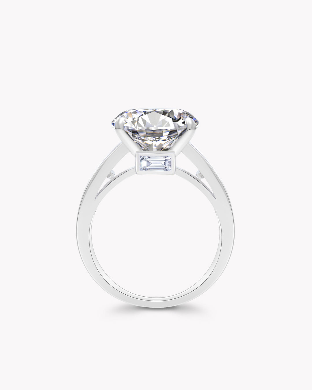 Round Diamond Statement Ring with Rectangle Diamond Band