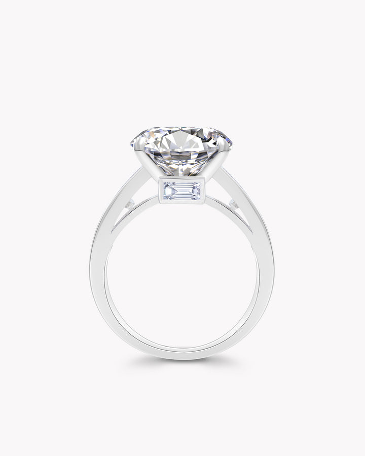 Round Diamond Statement Ring with Rectangle Diamond Band