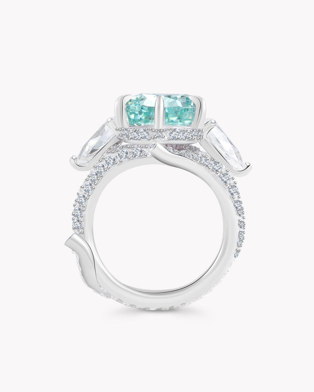 Tear of Joséphine: Blue-Green Pear Cut Diamond Ring with Crossed Branch Band