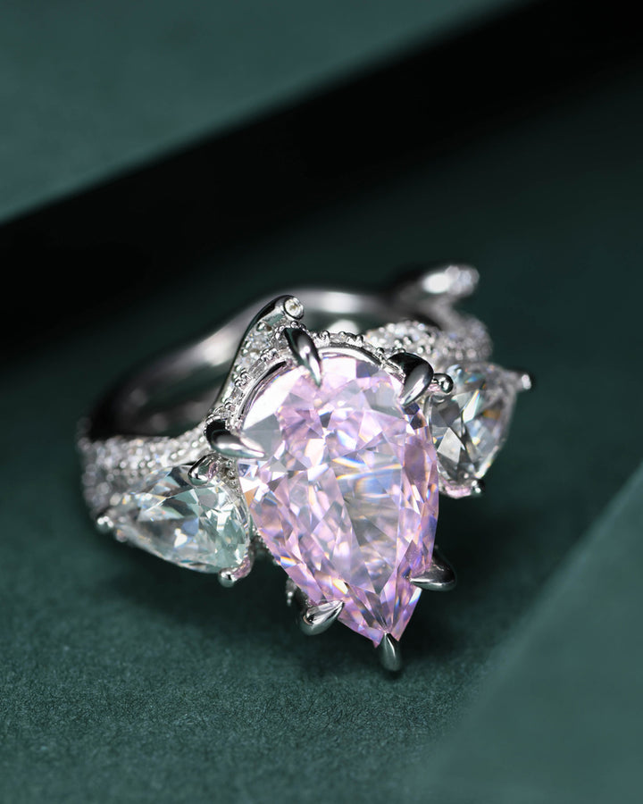 Tear of Joséphine: Pink Pear Cut Diamond Ring with Crossed Branch Band