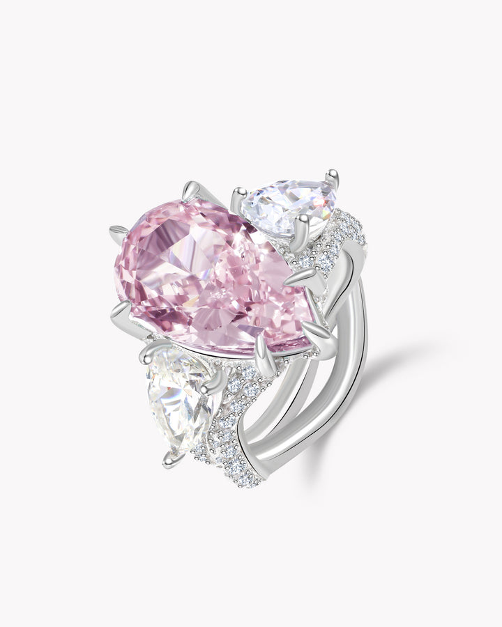 Tear of Joséphine: Pink Pear Cut Diamond Ring with Crossed Branch Band