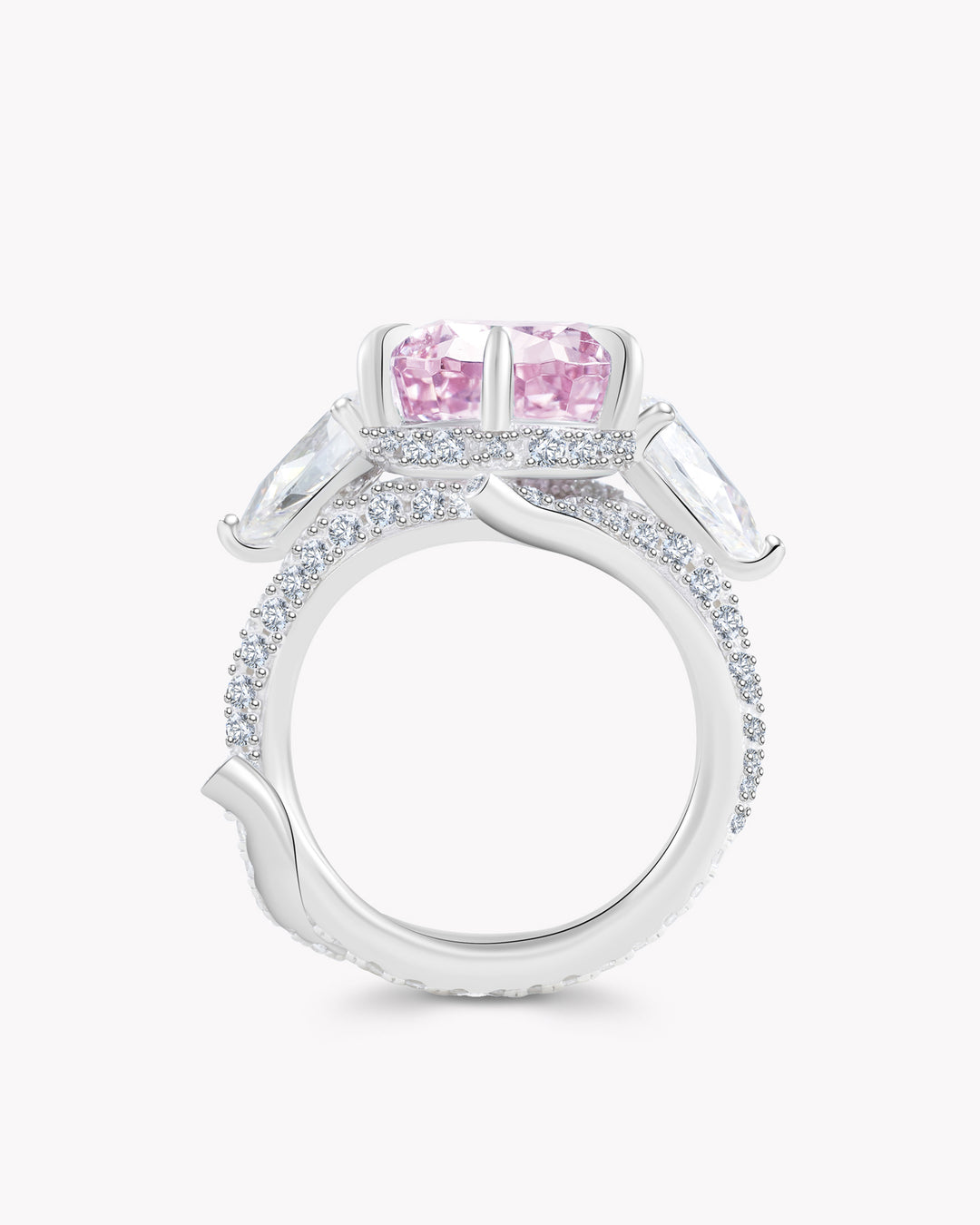 Tear of Joséphine: Pink Pear Cut Diamond Ring with Crossed Branch Band